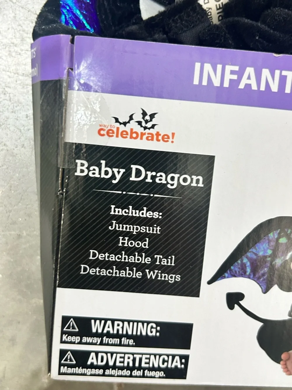 Celebrate Halloween Costume Black and Purple Dragon Costume for Infants 6-12 mos